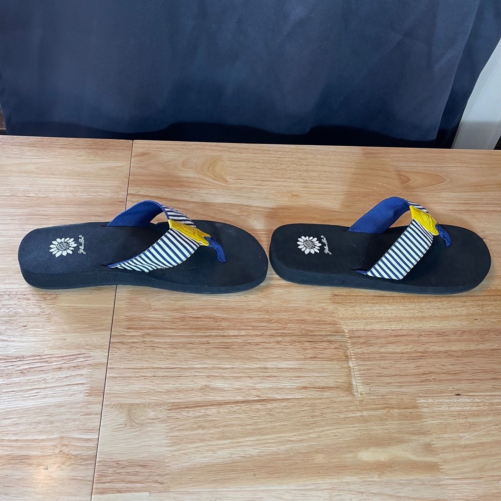 Yellow Box Womens Striped Nautical Flip Flop Sandals Blue White Yellow Sz 10 - Picture 4 of 5